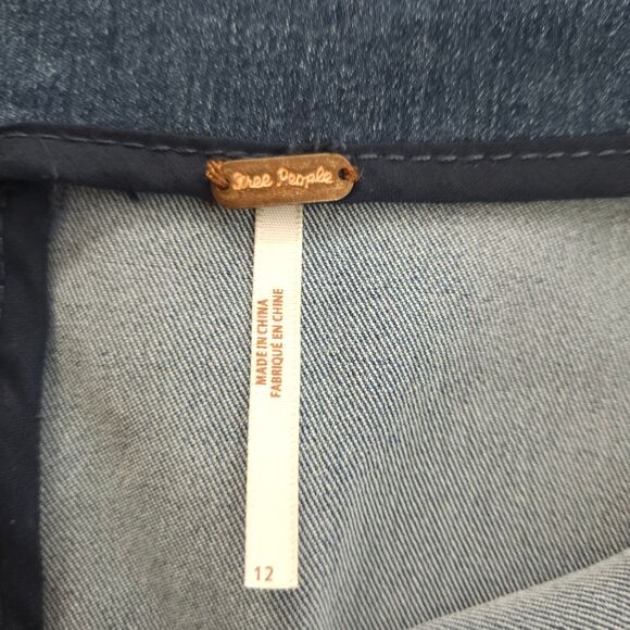 Free People Womens 12 32x17 Blue Premium Denim Two Tone Mini Skirt Stretch - Picture 3 of 6